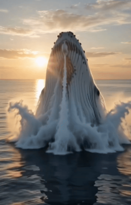 The Most Beautiful Whale Jump You'll See Today! 🌅 #WhiteWhale #WhaleJump #Sunri